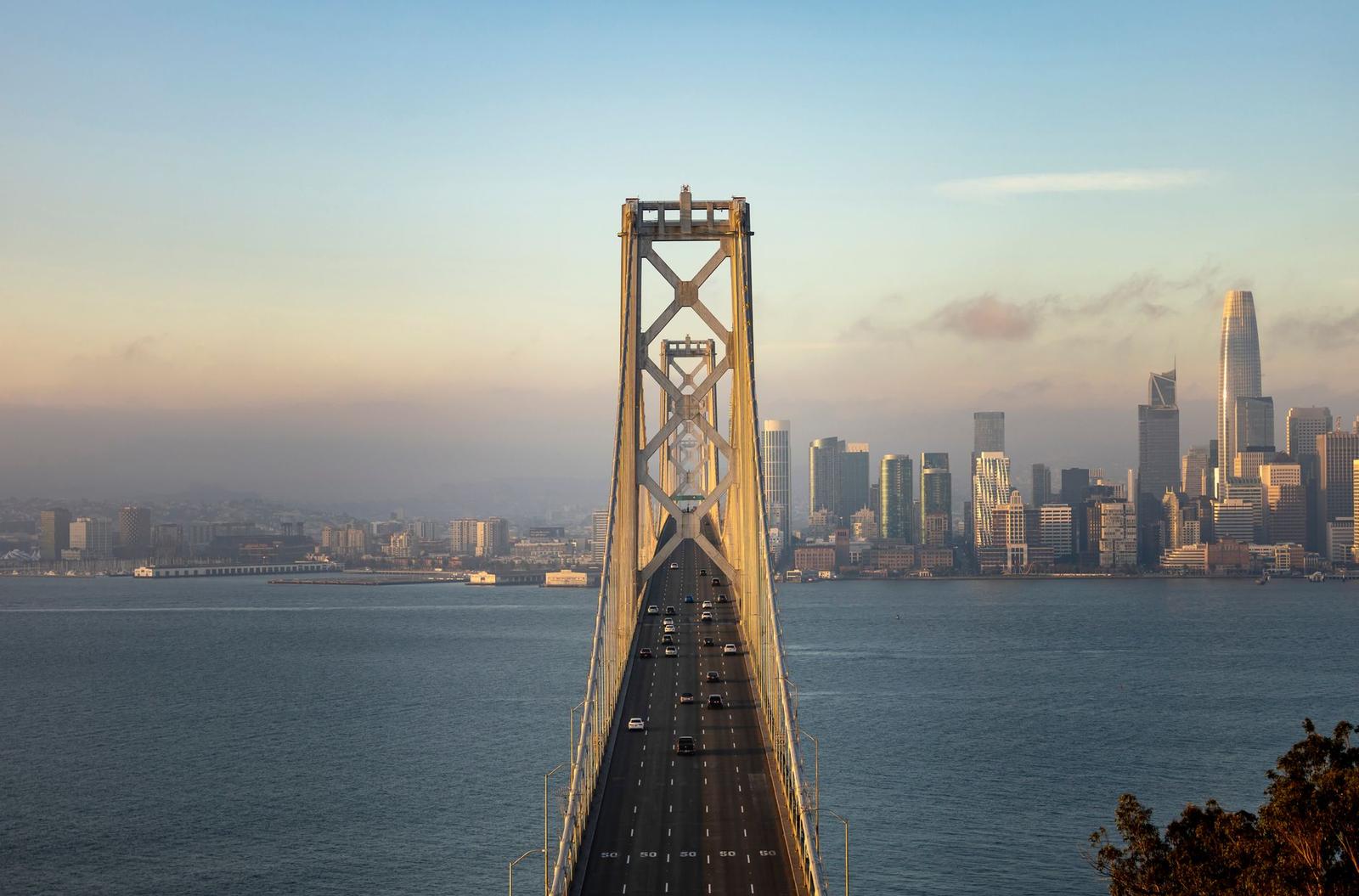 Iconic Bay Bridge at Dusk in San Francisco